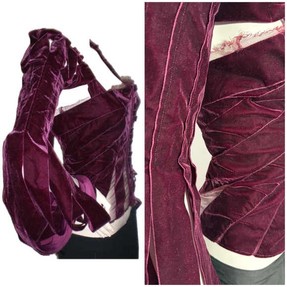 TOM FORD YSL 2002 Burgundy Velvet Corset Bustier Lace Runway Top 42 10 NWT - Picture 12 of 16